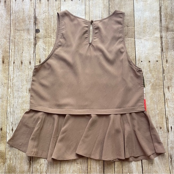 🍁 Anthropologie Double Zero Tan Cream Pink Striped Peplum Tank | M - Picture 6 of 6